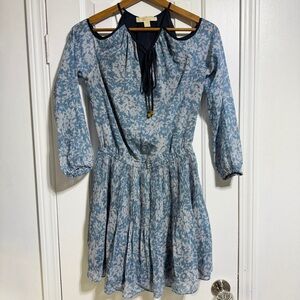 Michael Kors blue gray floral long sleeve cold shoulder mini dress size XS